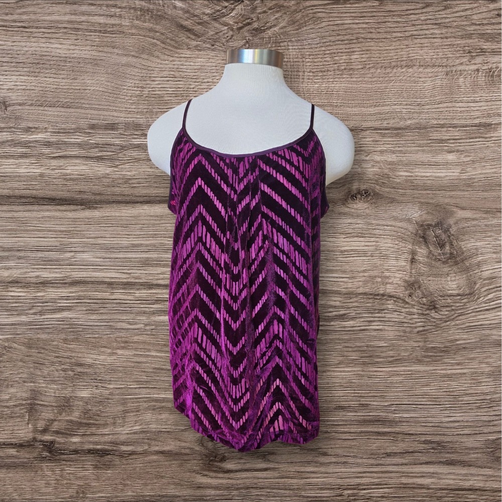 Lucky Brand Purple Velvet Chevron‎ Zig Zag Spaghetti Strap Camisole Top Size L